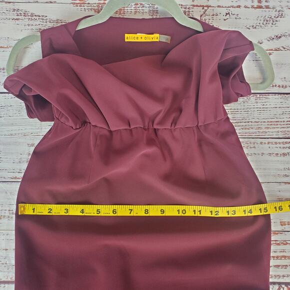 Alice + Olivia Danya Blouson Burgundy Drape Neck Dress Glam Party Event Size 6 - Picture 13 of 15